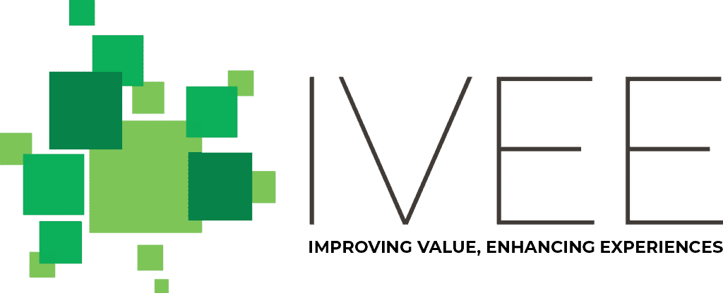 Logo with overlapping green squares on the left and the letters "IVEE" on the right, with the tagline "IMPROVING VALUE, ENHANCING EXPERIENCES" below.
